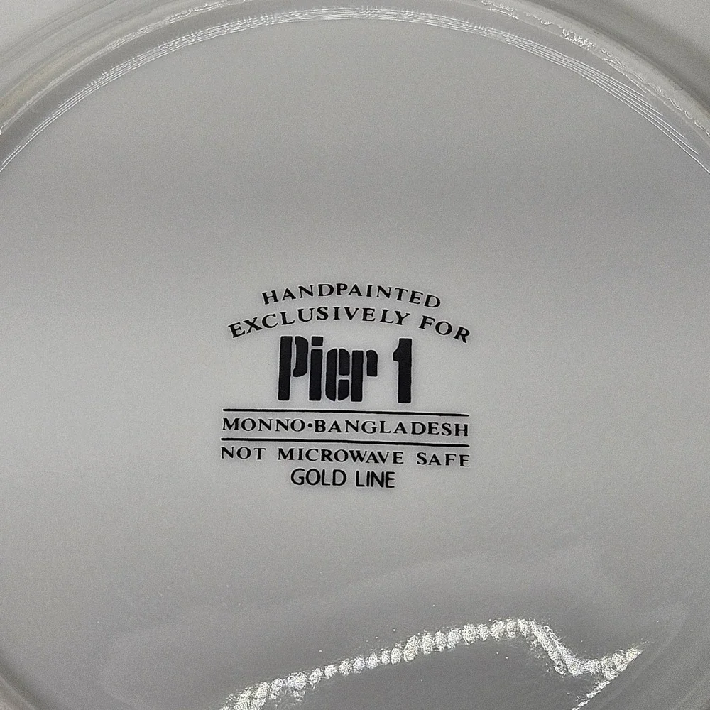 Pier 1 Gold Line Salad Plates Set of 6 White Ceramic Beaded Rim Gold Edge 7.75in
